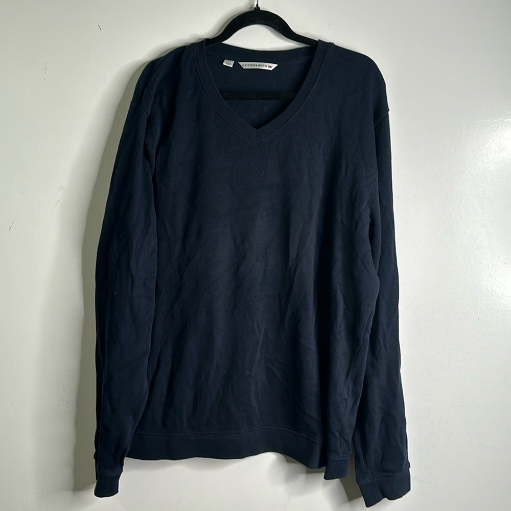 Cutter and buck navy blue vneck cotton sweater size large
